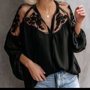 NWOT Black Lace Bohemian Blouse